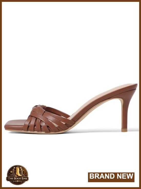 Shoes - Woven Square Toe Kitten Heel Mule Sandals, 3 Inch Comfortable Slip-On Heels for